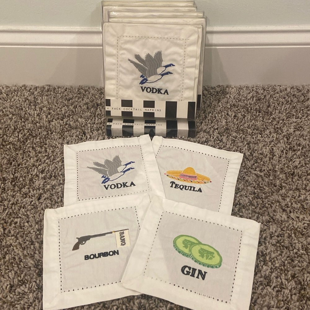 Cloth Embroidered Cocktail Napkins. 4 Pack. 8 Oak Lane. New, never used, in box.